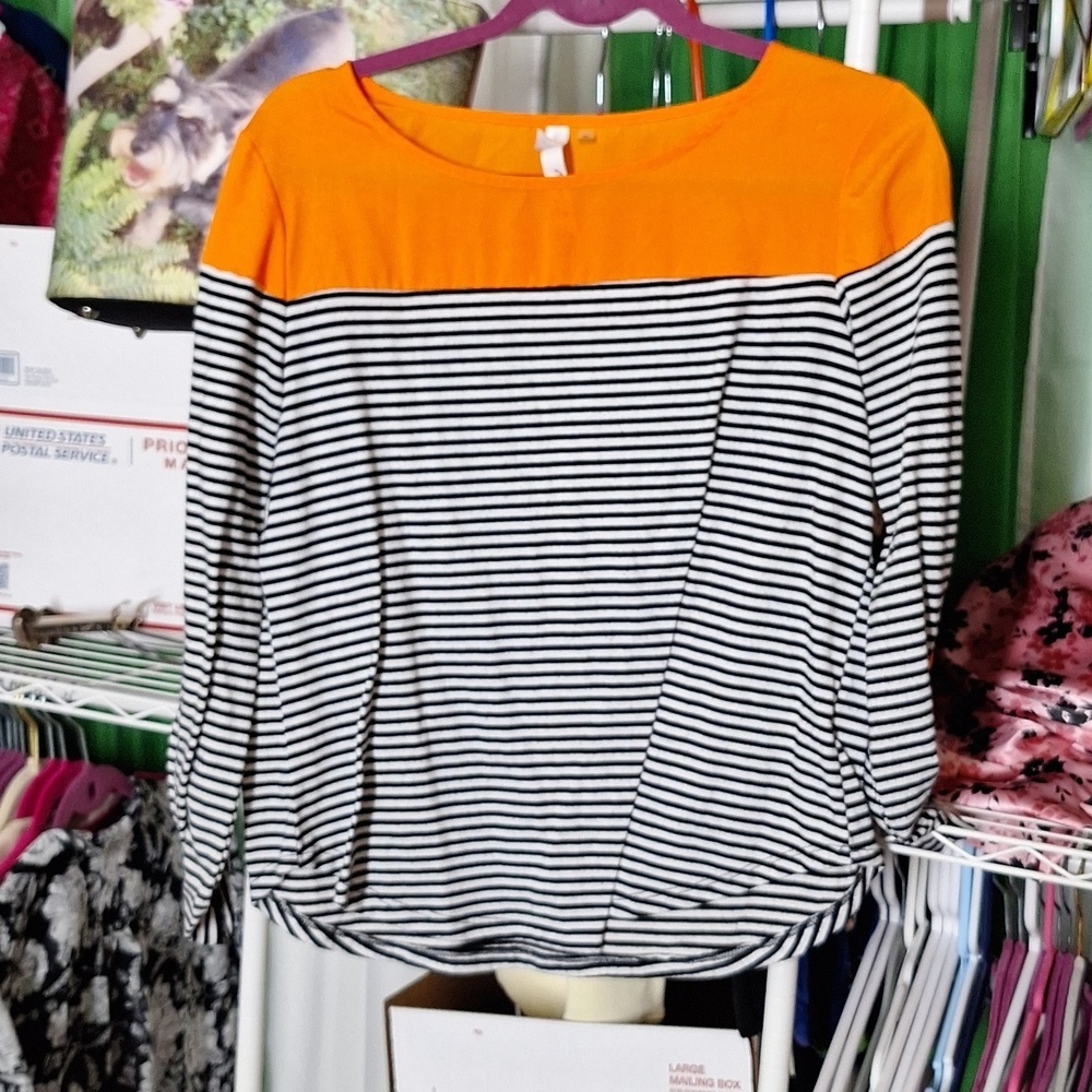 NY COLLECTION SIZE LARGE PETITE STRIPED TOP Color Pop